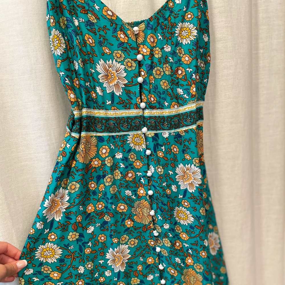 Green floral button down dress